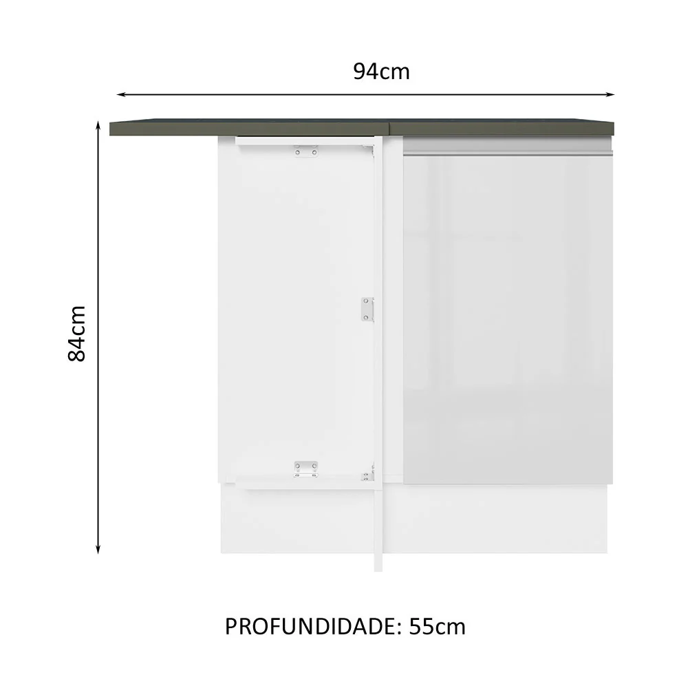 Balcão de Canto Madesa Acordes 100% MDF 1 Porta Branco Brilho - Image 2