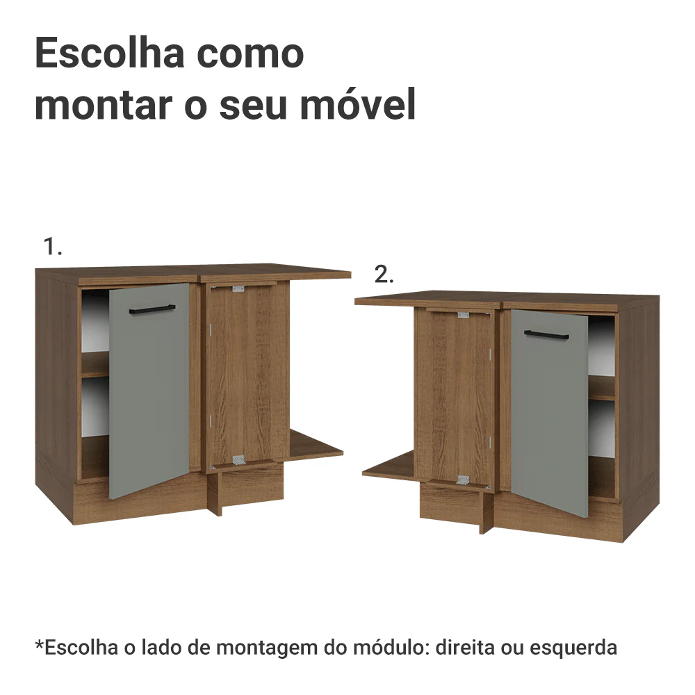 Balcão de Canto Madesa Agata 1 Porta 60 cm Profundidade (Com Tampo) Rustic/Cinza - Image 4