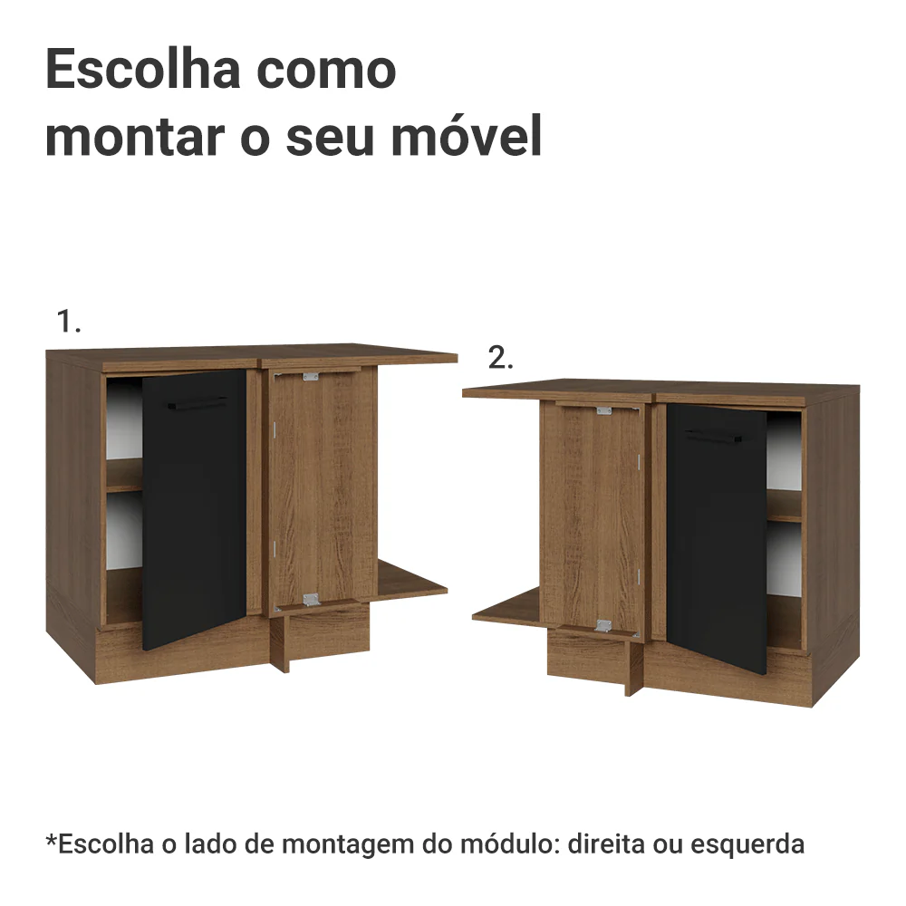 Balcão de Canto Madesa Agata 1 Porta 60 cm Profundidade (Com Tampo) Rustic/Preto - Image 4