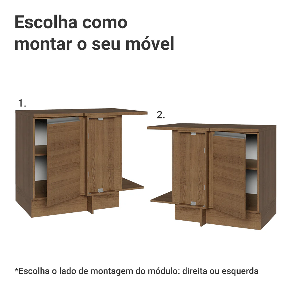 Balcão de Canto Madesa Glamy 1 Porta 60 cm Profundidade (Com Tampo) Rustic - Image 4