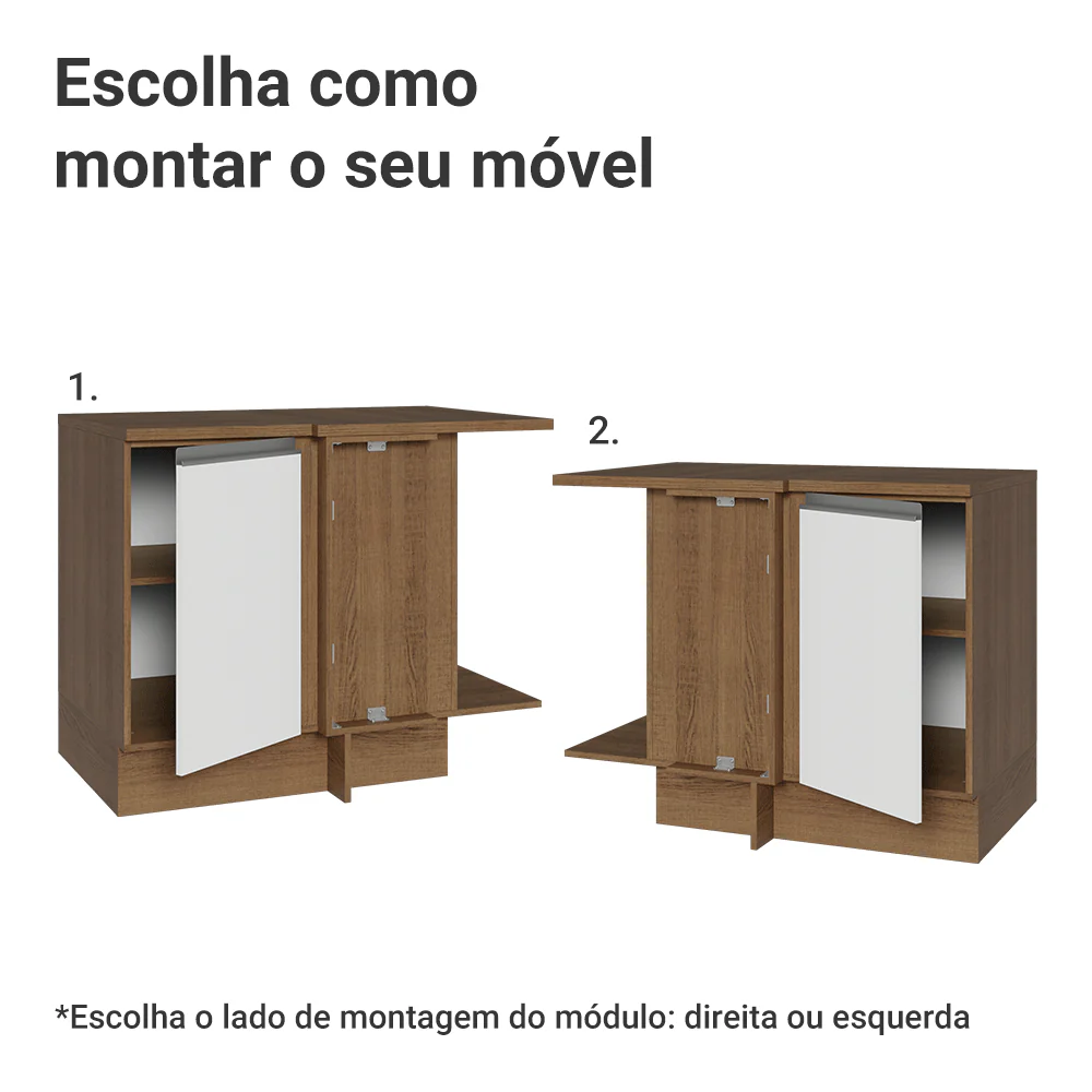 Balcão de Canto Madesa Glamy 1 Porta 60 cm Profundidade (Com Tampo) Rustic/Branco - Image 4