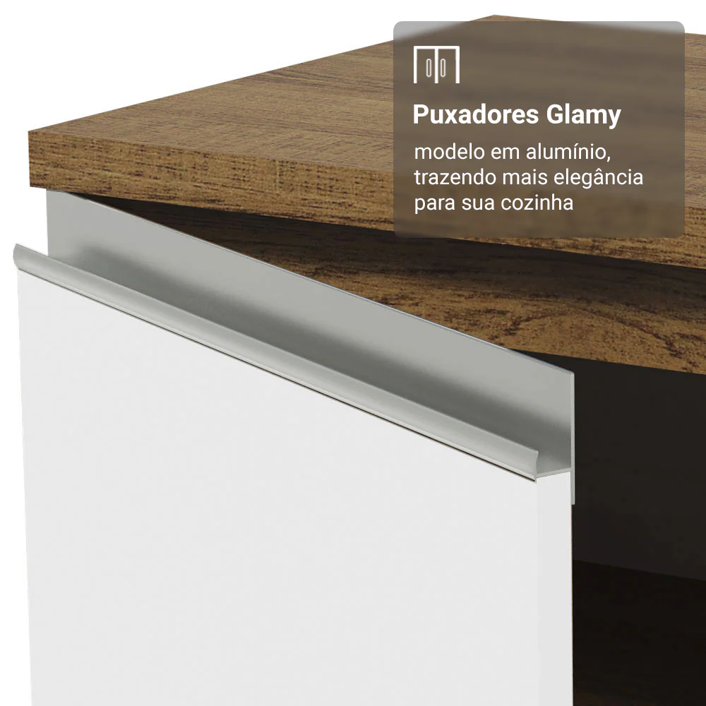 Balcão de Canto Madesa Glamy 1 Porta 60 cm Profundidade (Com Tampo) Rustic/Branco - Image 6