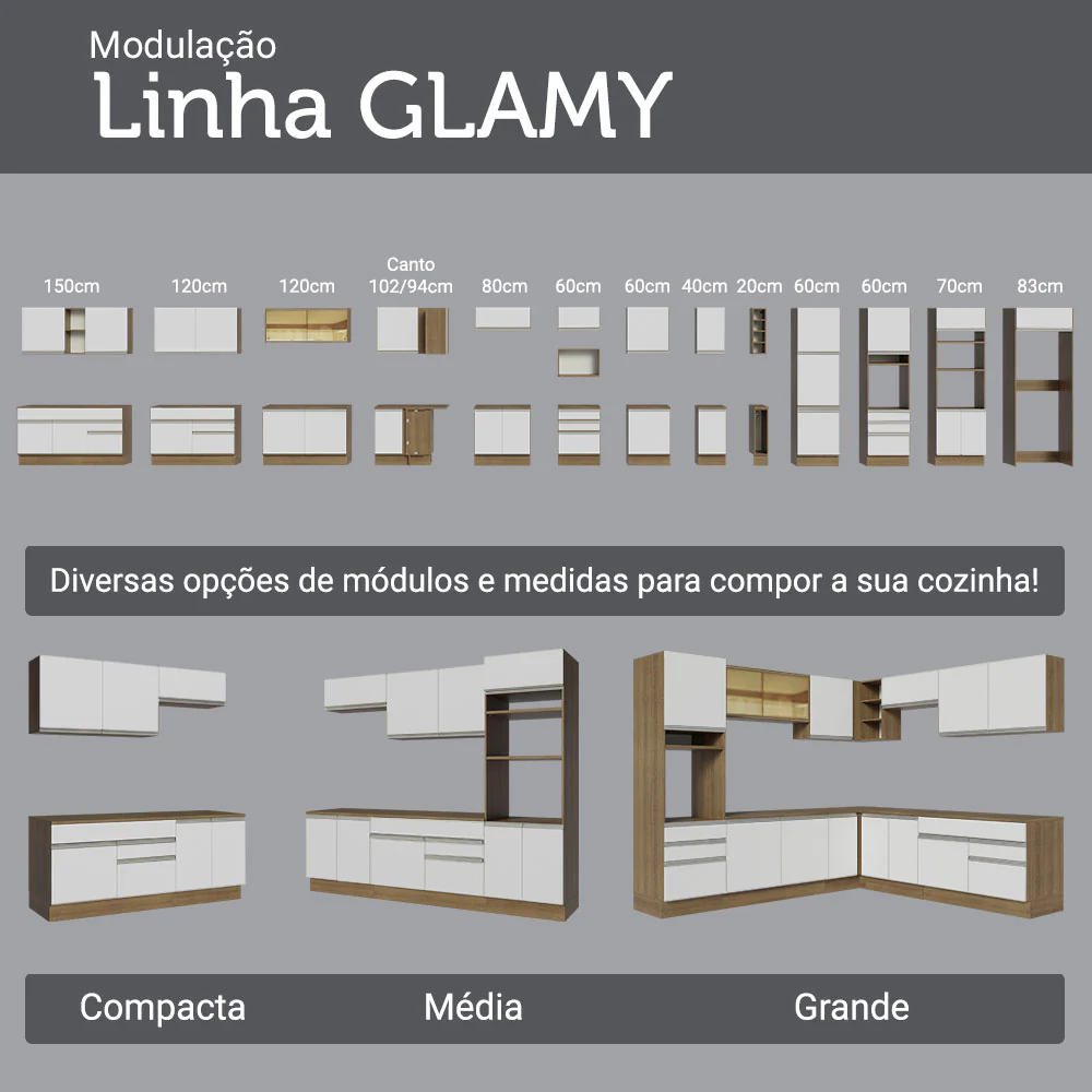 Balcão de Canto Madesa Glamy 1 Porta 60 cm Profundidade (Com Tampo) Rustic/Branco - Image 8
