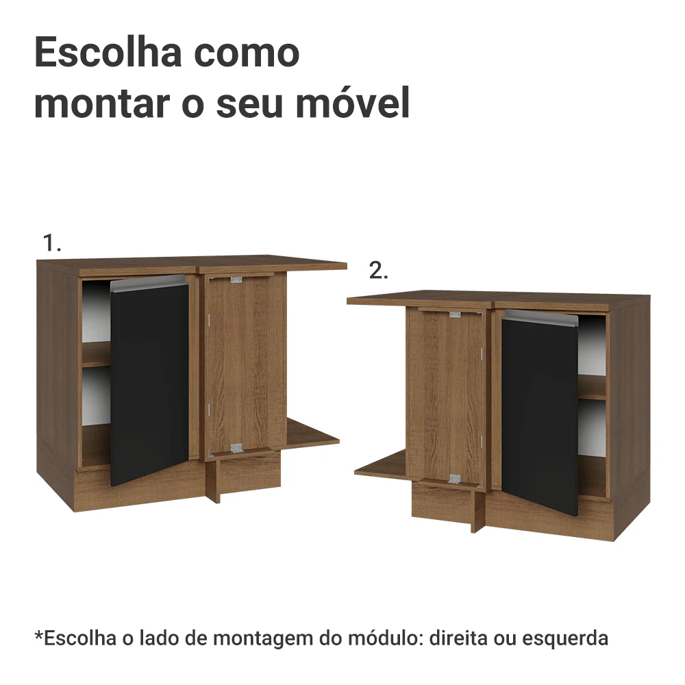 Balcão de Canto Madesa Glamy 1 Porta 60 cm Profundidade (Com Tampo) Rustic/Preto - Image 4