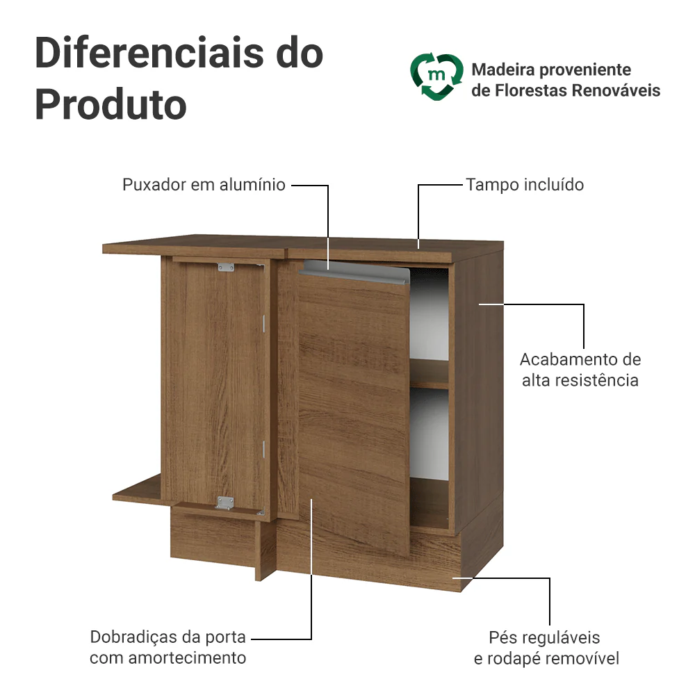 Balcão de Canto Madesa Glamy 1 Porta Rustic - Image 3