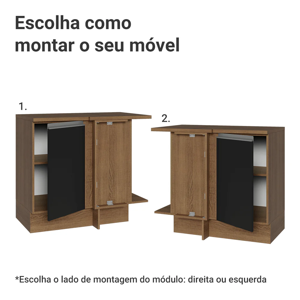 Balcão de Canto Madesa Glamy 1 Porta Rustic/Preto - Image 4