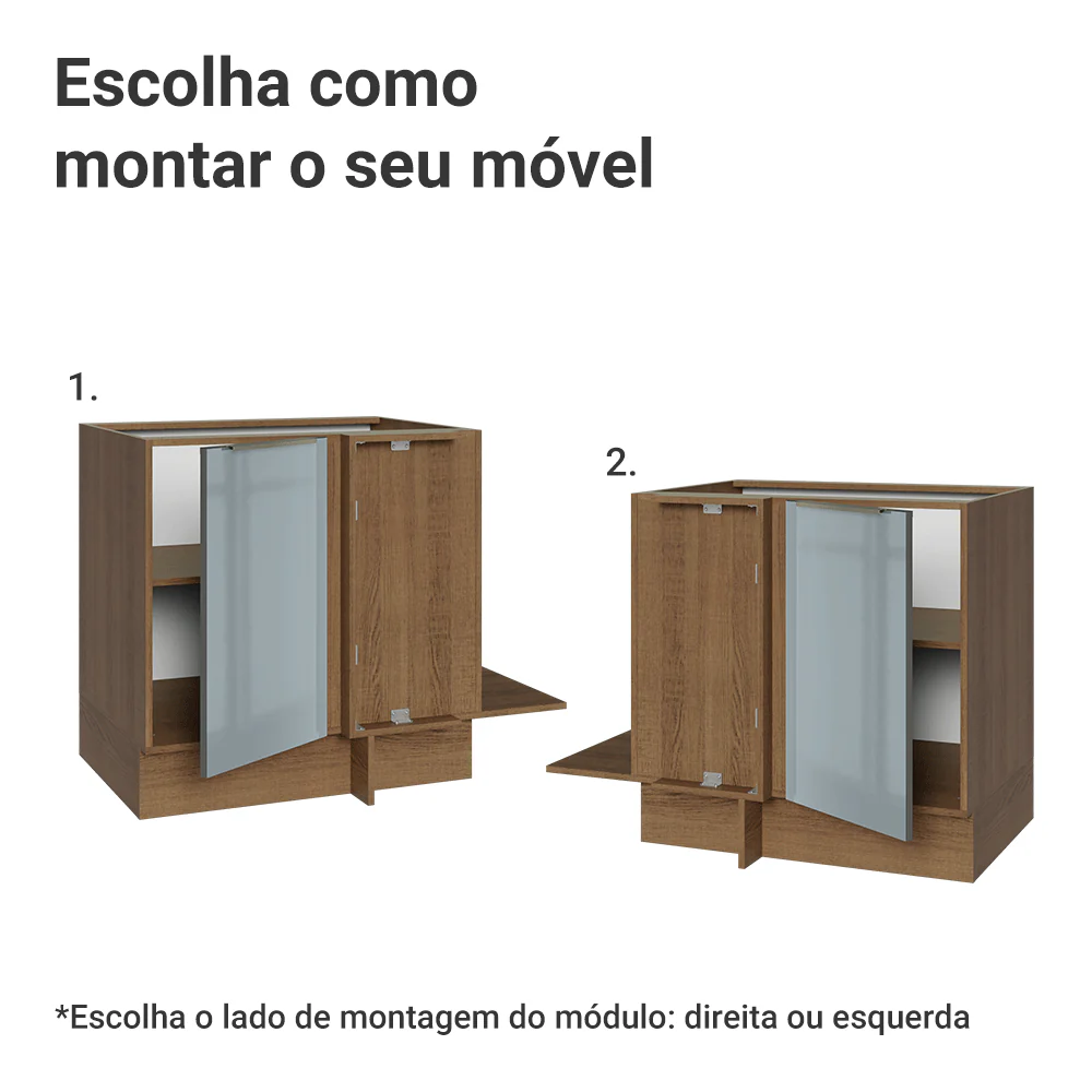Balcão de Canto para Linha de 60 cm de Profundidade 1 Porta (Sem Tampo) Rustic/Cinza Lux Madesa - Image 4