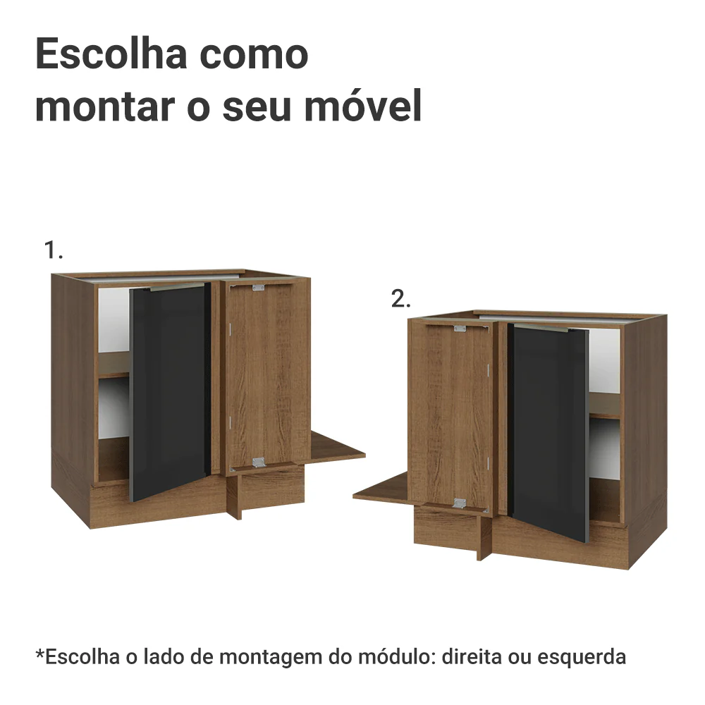 Balcão de Canto para Linha de 60 cm de Profundidade 1 Porta (Sem Tampo) Rustic/Preto Lux Madesa - Image 4