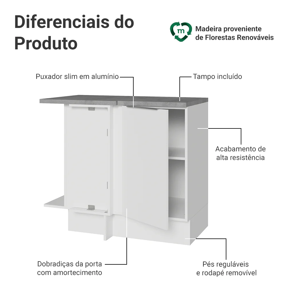 Balcão de Canto Madesa Stella 1 Porta Branco - Image 3