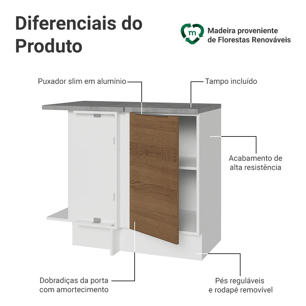 Balcão de Canto Madesa Stella 1 Porta Branco/Rustic - Image 3