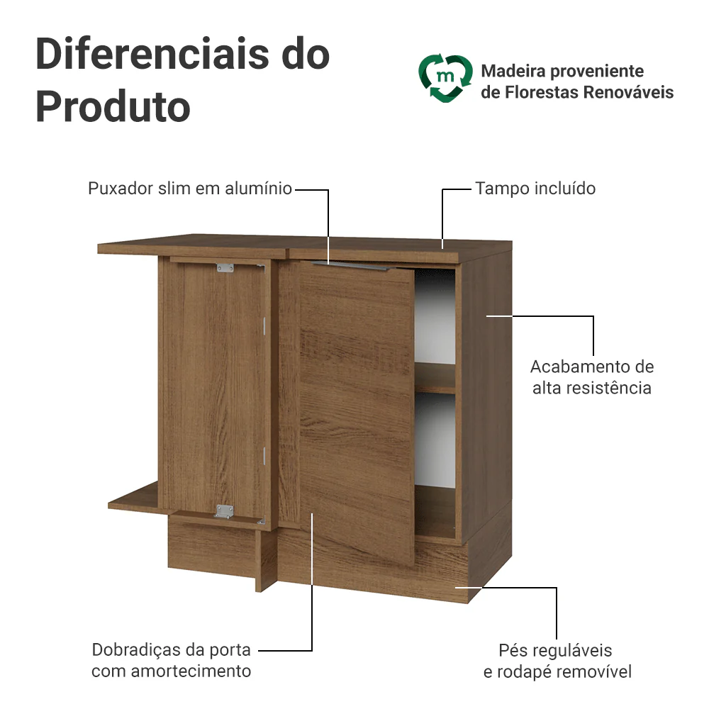 Balcão de Canto Madesa Stella 1 Porta Rustic - Image 3