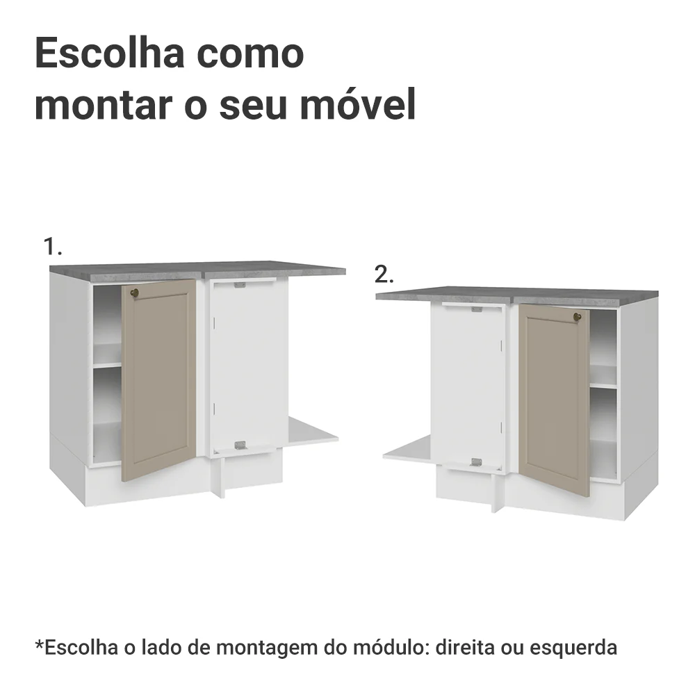 Balcão de Canto para Linha de 60 cm Profundidade (Com Tampo) Branco/Crema Vik Madesa - Image 4