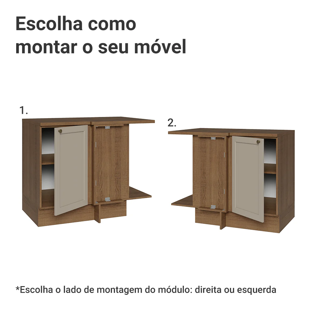 Balcão de Canto para Linha de 60 cm Profundidade (Com Tampo) Rustic/Crema Vik Madesa - Image 4