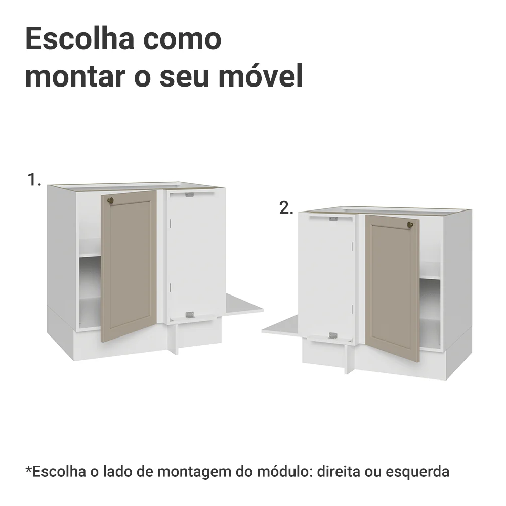 Balcão de Canto para Linha de 60 cm Profundidade (Sem Tampo) Branco/Crema Vik Madesa - Image 4