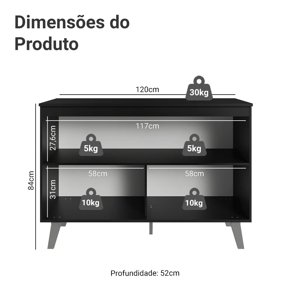 Balcão de Cozinha 120 cm 2 Portas Com Pés Preto Nice Madesa - Image 2