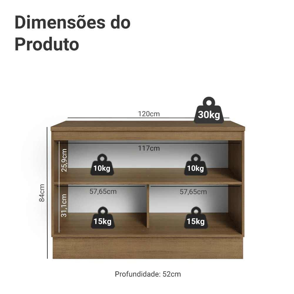 Balcão de Cozinha 120 cm 2 Portas Rustic/Cinza Lux Madesa - Image 2