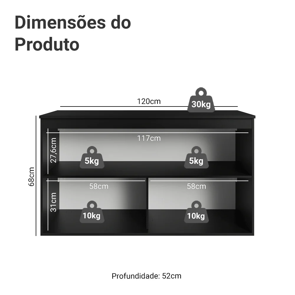 Balcão de Cozinha 120 cm 2 Portas Suspenso Preto Nice Madesa - Image 2