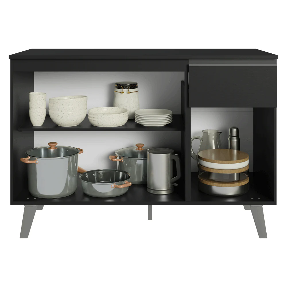 Balcão de Cozinha 120 cm 3 Portas 1 Gaveta Com Pés Preto Nice Madesa - Image 11