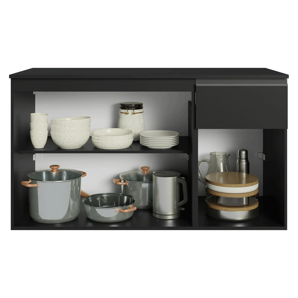 Balcão de Cozinha 120 cm 3 Portas 1 Gaveta Suspenso Preto Nice Madesa - Image 12