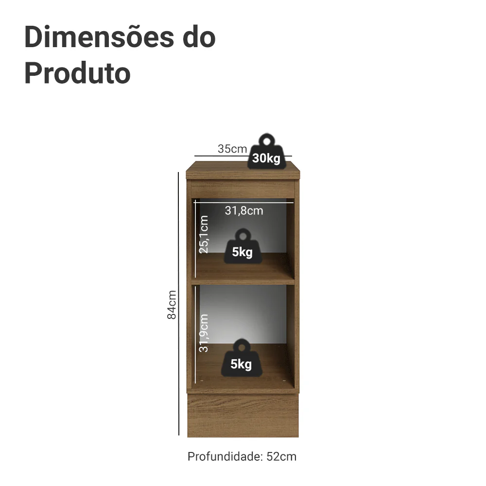 Balcão de Cozinha 35 cm 1 Porta Rustic/Cinza Lux Madesa - Image 2