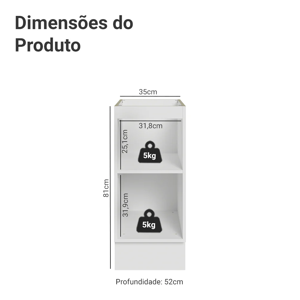 Balcão de Cozinha 35 cm 1 Porta (Sem Tampo) Branco/Preto Lux Madesa - Image 2