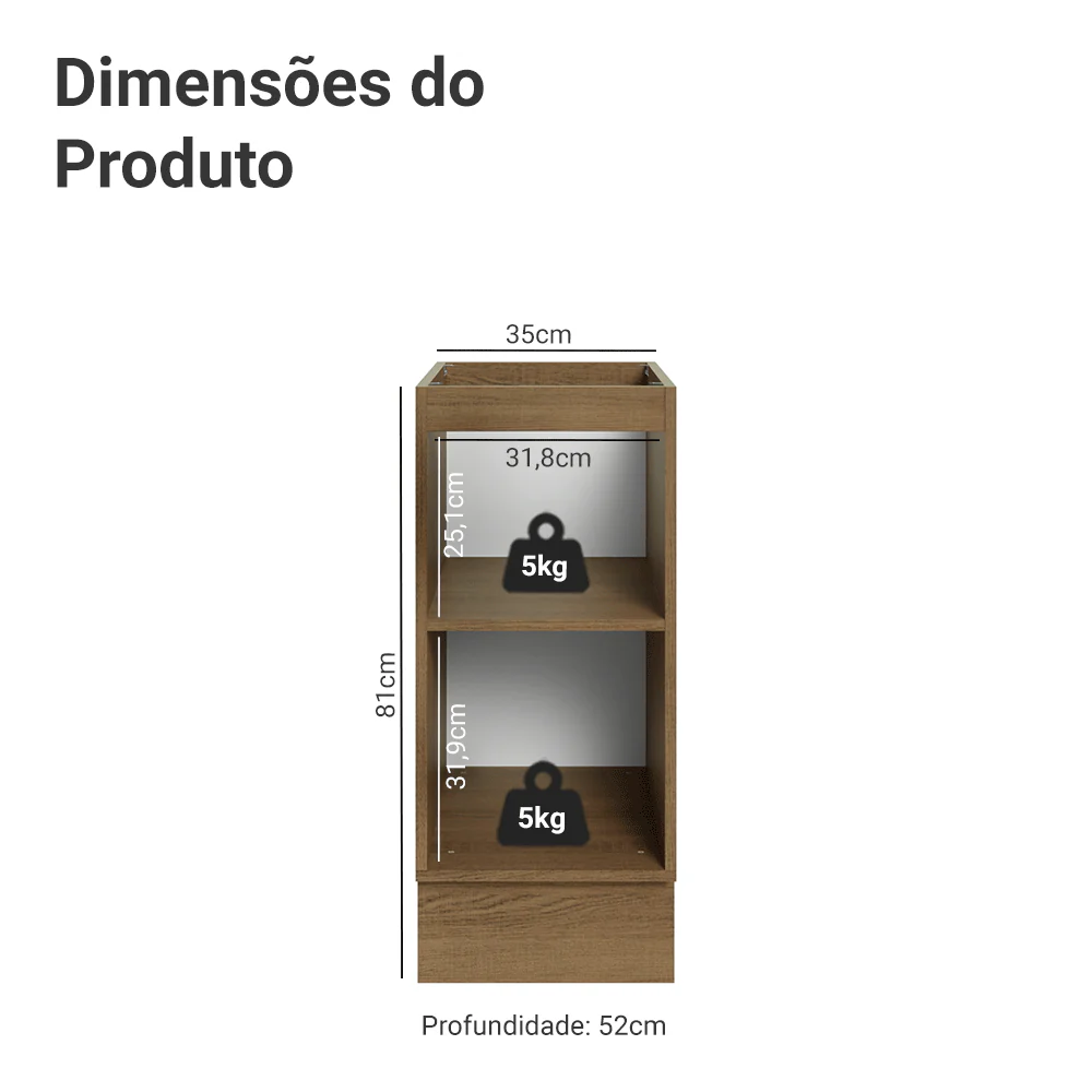 Balcão de Cozinha 35 cm 1 Porta (Sem Tampo) Rustic/Preto Lux Madesa - Image 2