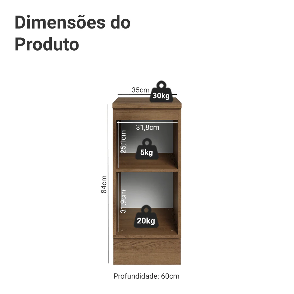 Balcão de Cozinha 35 x 60 cm 1 Porta (Com Tampo) Rustic/Crema Vik Madesa - Image 2