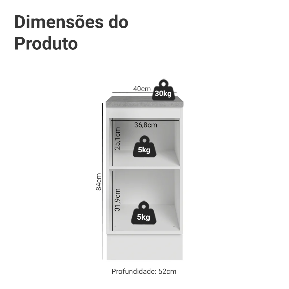 Balcão de Cozinha 40 cm 1 Porta Branco/Cinza Lux Madesa - Image 2