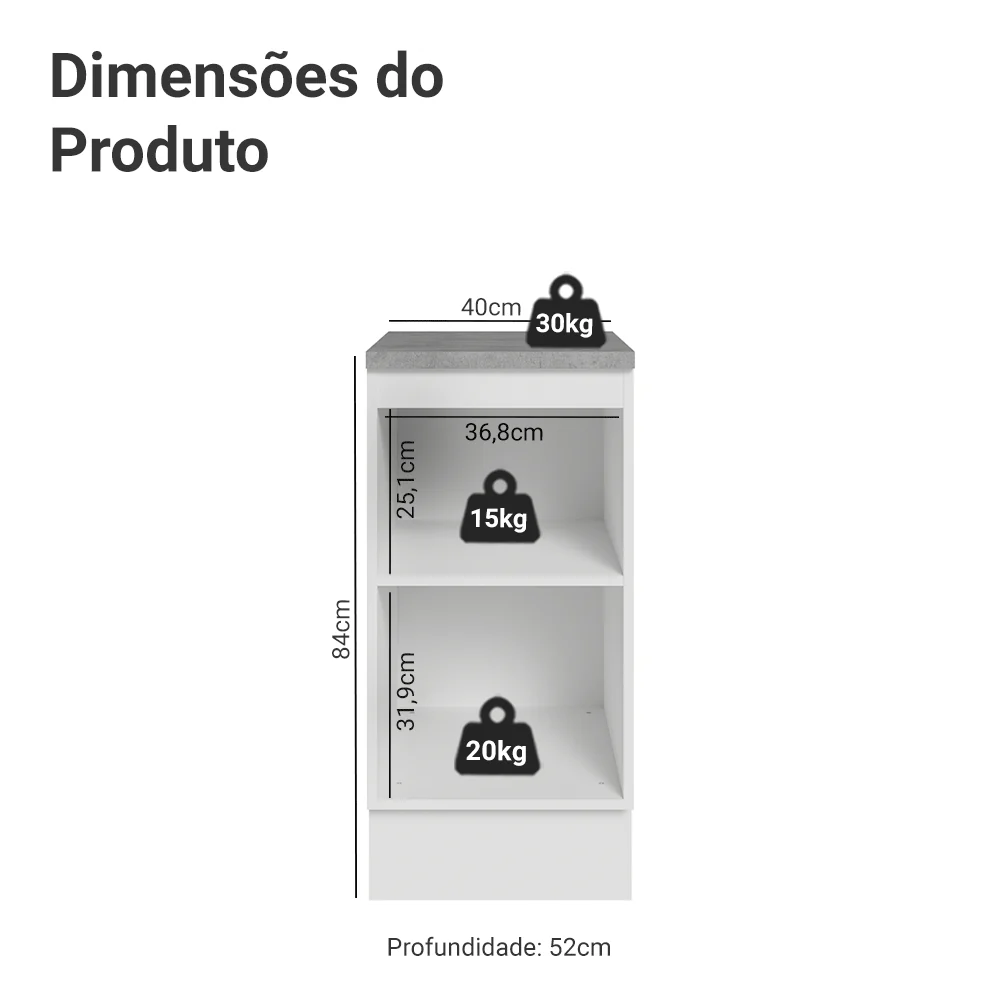 Balcão de Cozinha 40 cm 1 Porta Branco/Crema Vik Madesa - Image 2