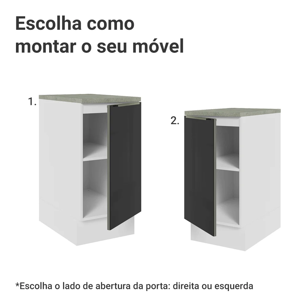 Balcão de Cozinha 40 cm 1 Porta Branco/Preto Lux Madesa - Image 4