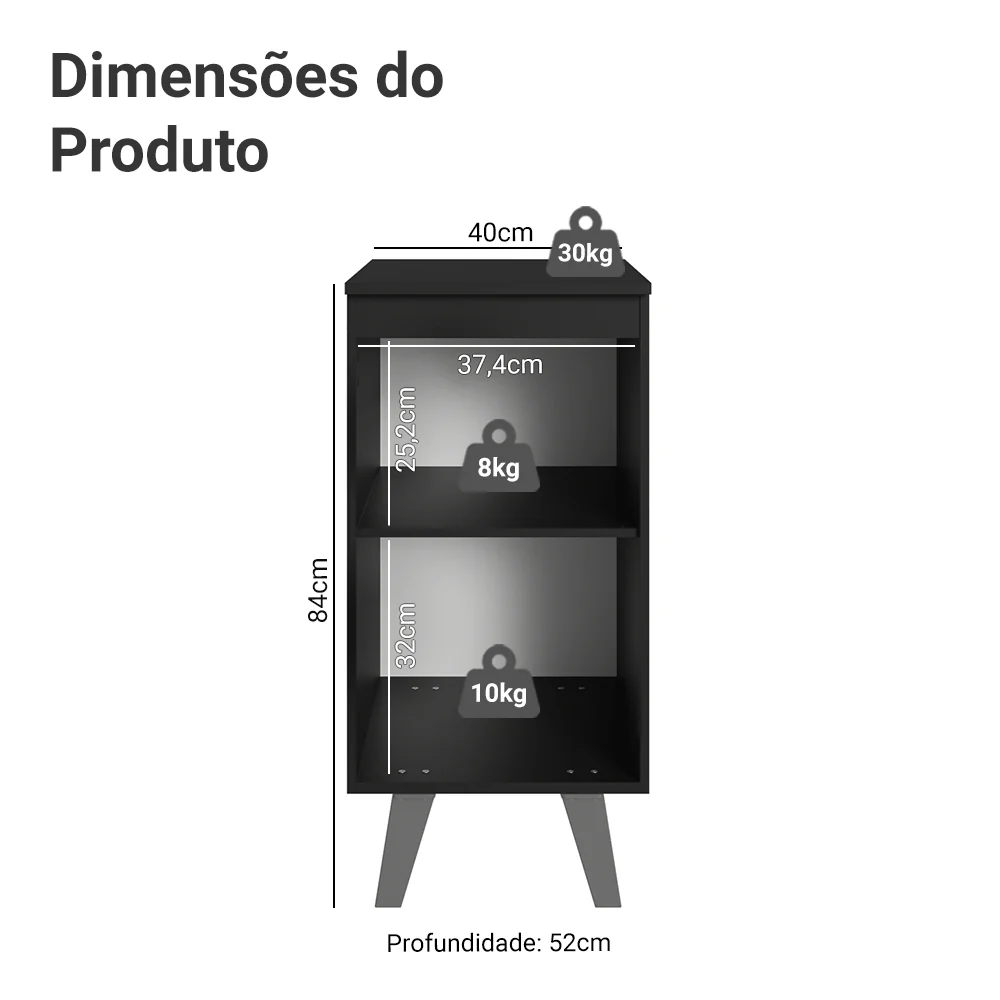 Balcão de Cozinha 40 cm 1 Porta Com Pés Preto Nice Madesa - Image 2