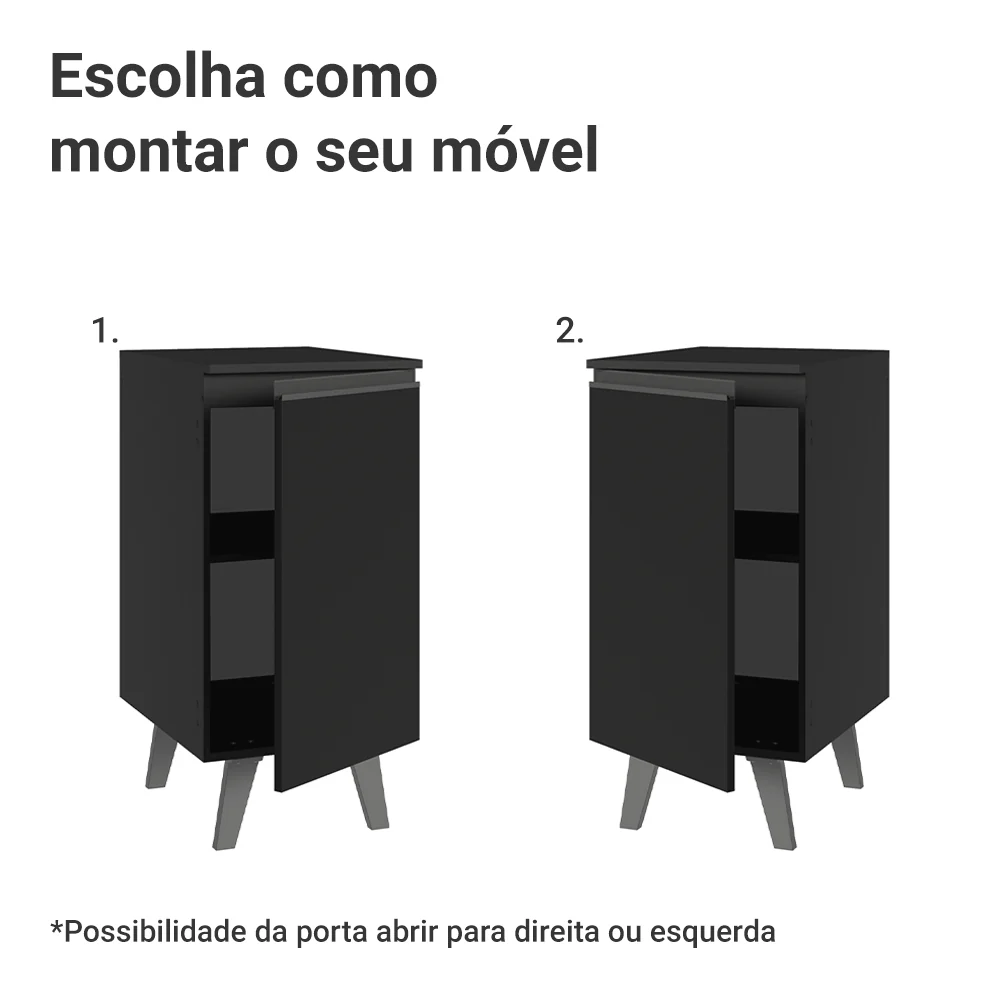 Balcão de Cozinha 40 cm 1 Porta Com Pés Preto Nice Madesa - Image 4