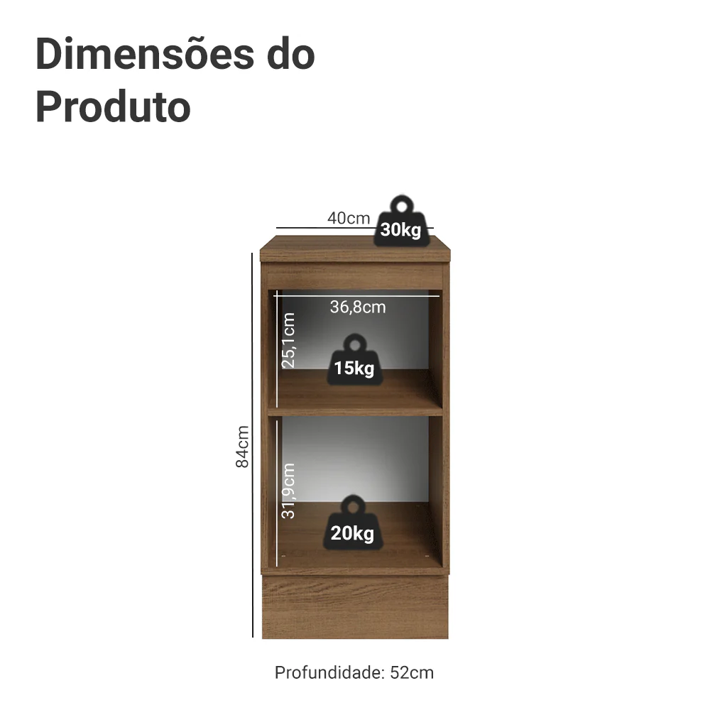 Balcão de Cozinha 40 cm 1 Porta Rustic/Crema Vik Madesa - Image 3