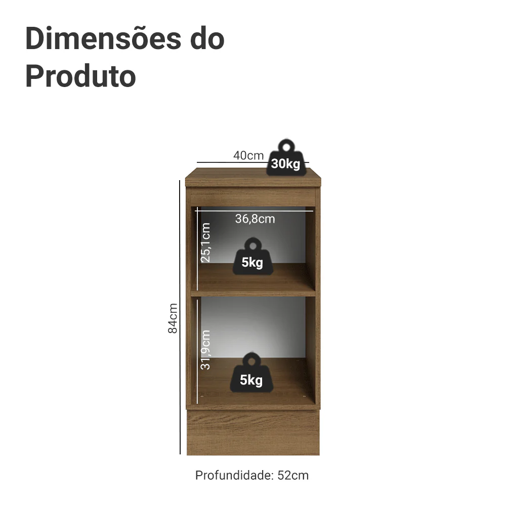 Balcão de Cozinha 40 cm 1 Porta Rustic/Preto Lux Madesa - Image 2