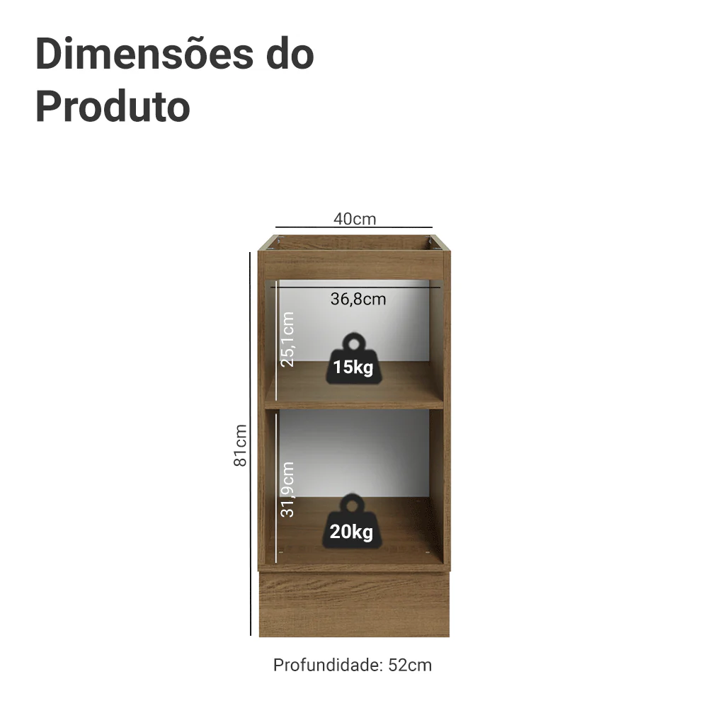 Balcão de Cozinha 40 cm 1 Porta (Sem Tampo) Rustic/Preto Lux Madesa - Image 2