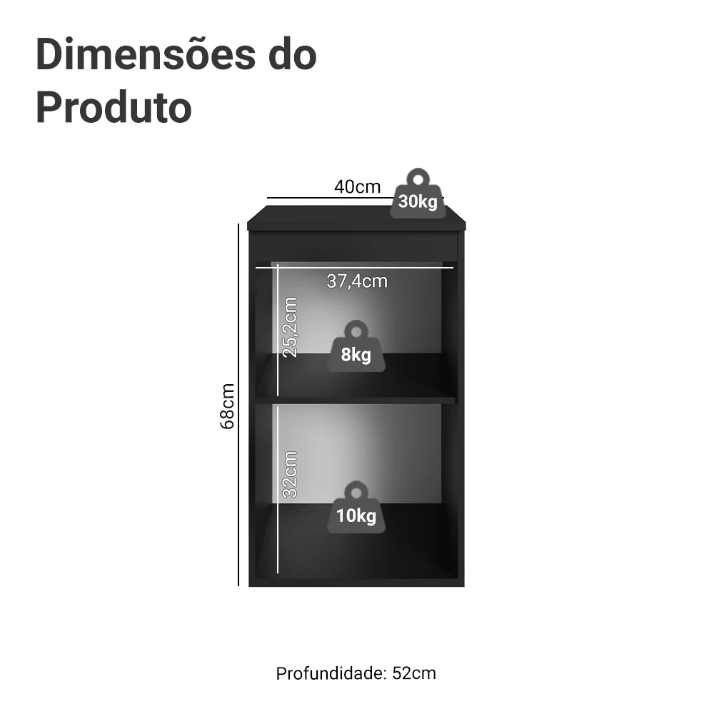Balcão de Cozinha 40 cm 1 Porta Suspenso Preto Nice Madesa - Image 2