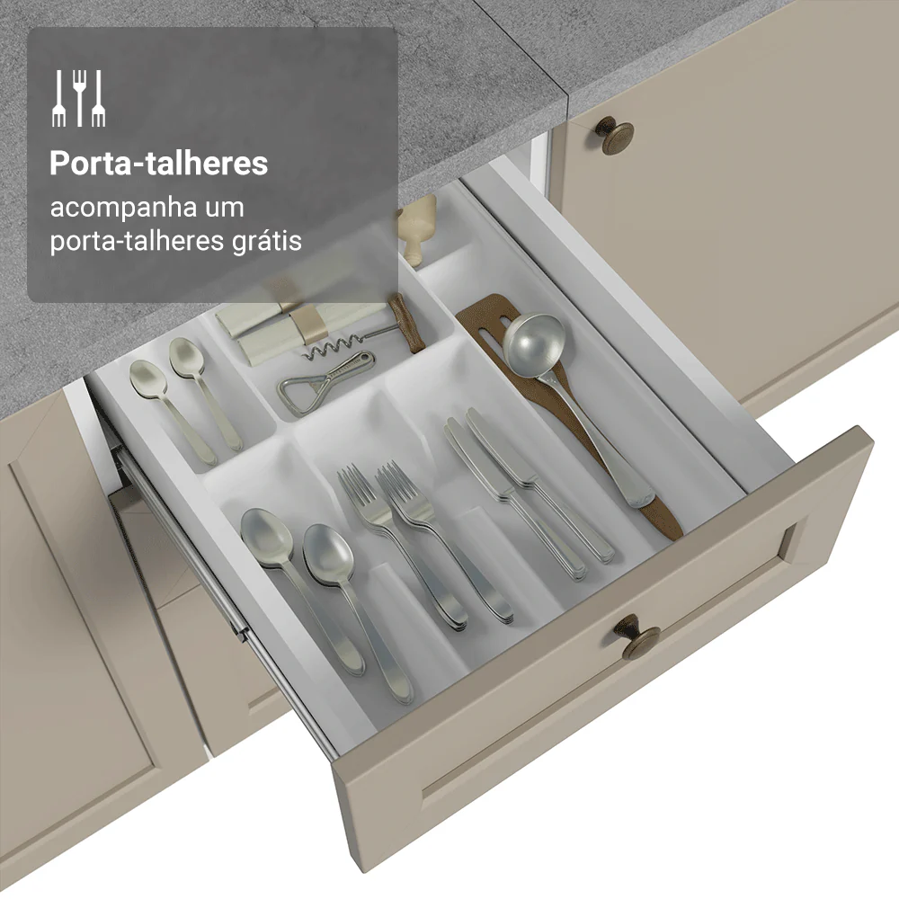Balcão de Cozinha 40 cm 3 Gavetas Branco/Crema Vik Madesa - Image 7
