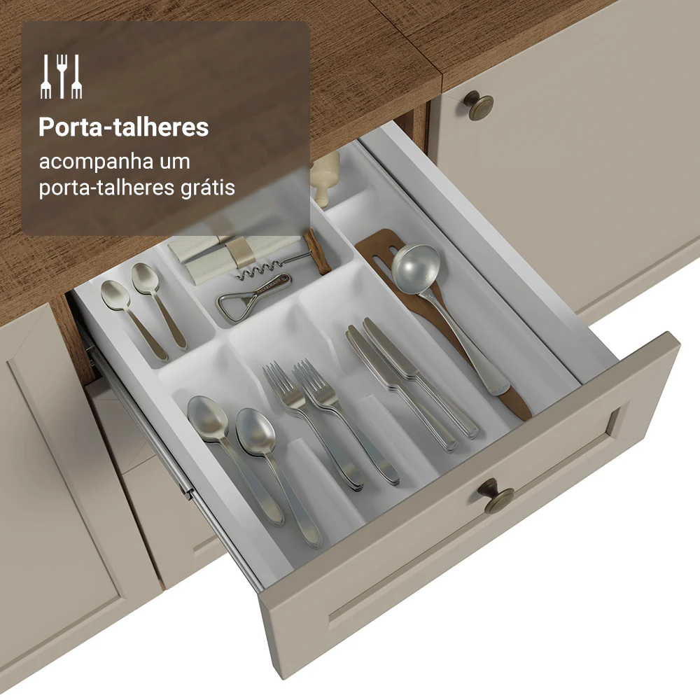 Balcão de Cozinha 40 cm 3 Gavetas Rustic/Crema Vik Madesa - Image 7