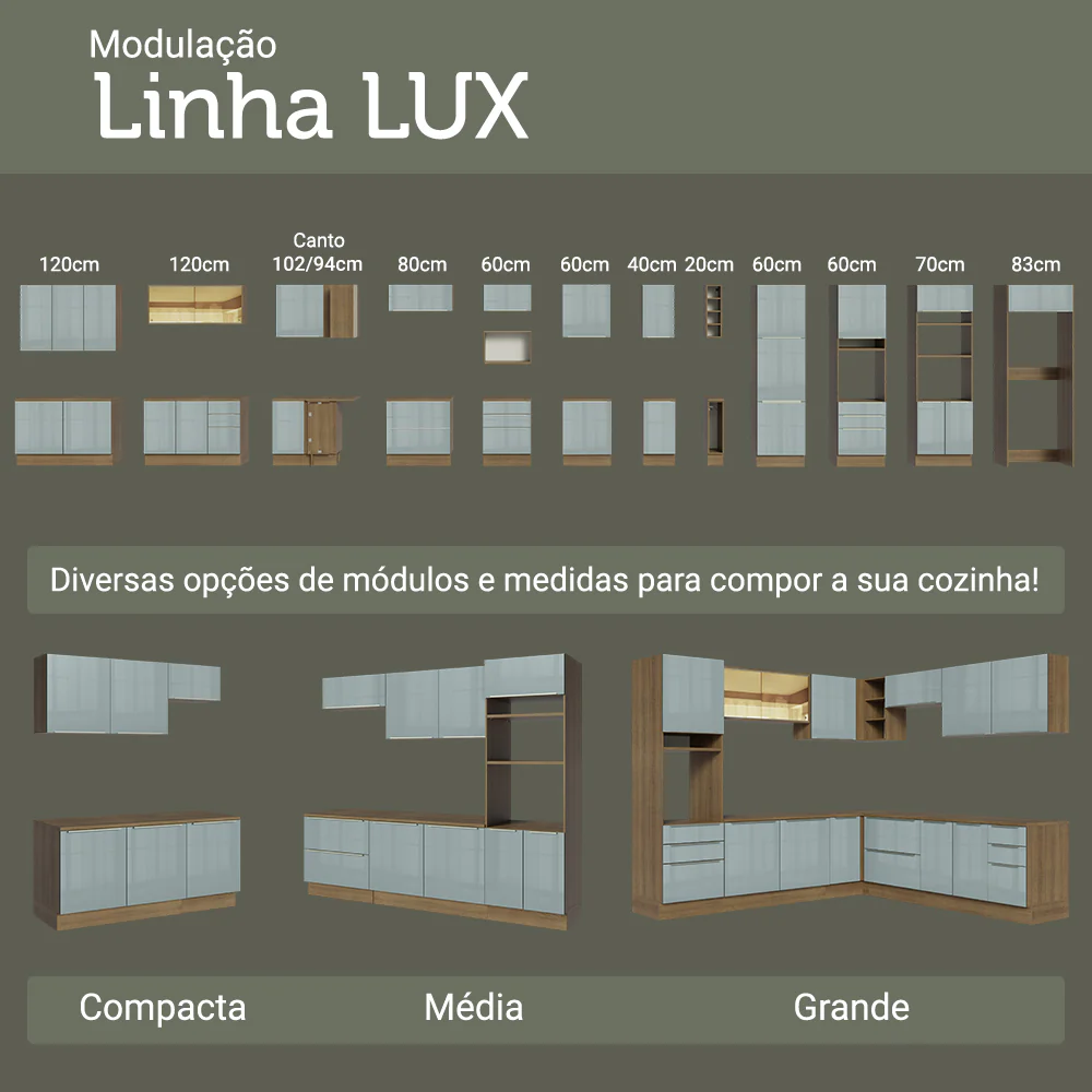 Balcão de Cozinha 40 cm 3 Gavetas (Sem Tampo) Rustic/Cinza Lux Madesa - Image 10