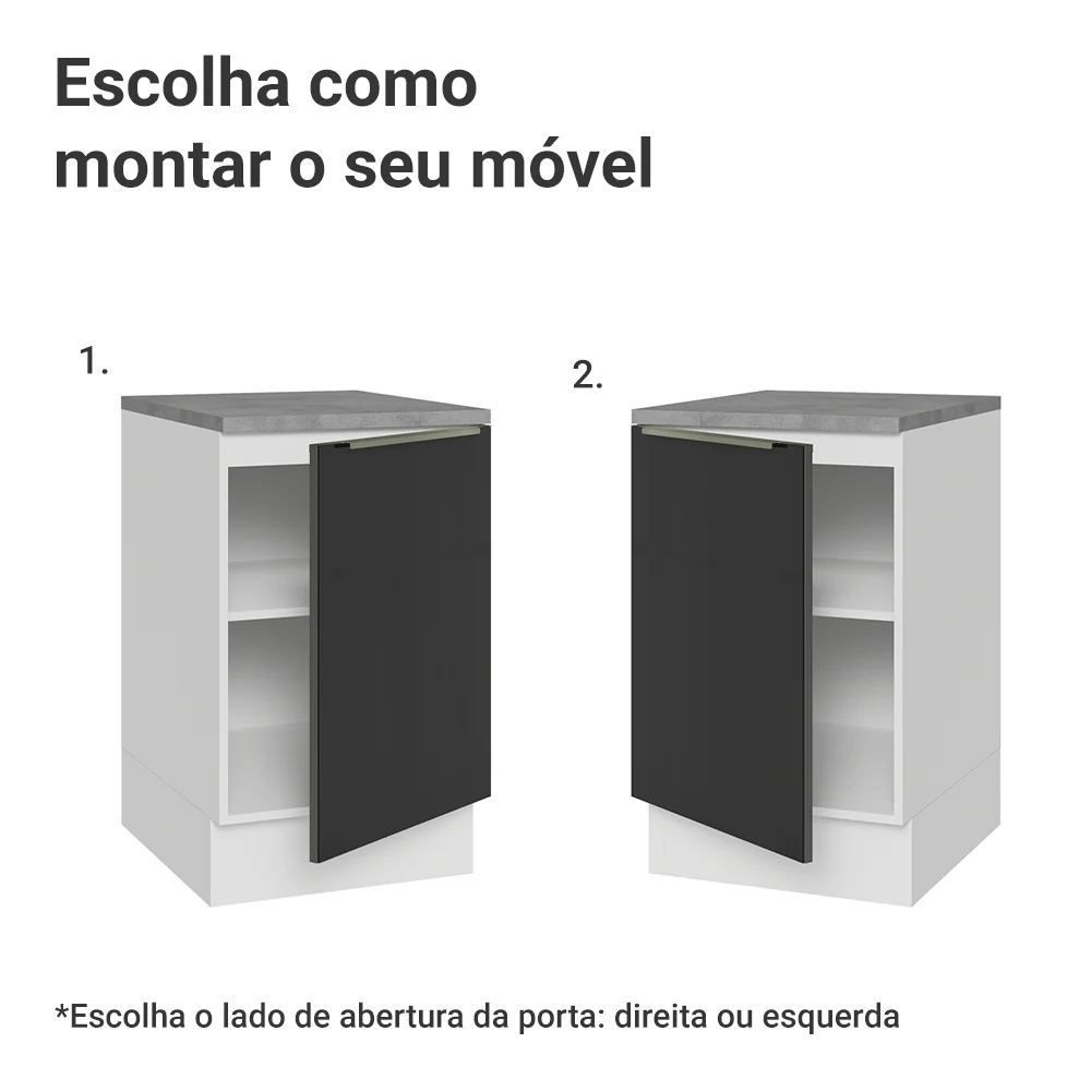 Balcão de Cozinha 50 cm 1 Porta Branco/Preto Lux Madesa - Image 4