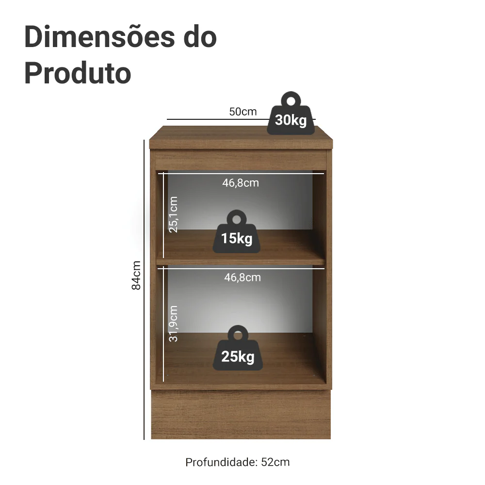 Balcão de Cozinha 50 cm 1 Porta Rustic/Preto Lux Madesa - Image 2