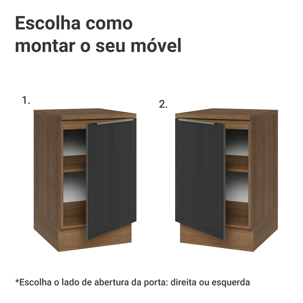 Balcão de Cozinha 50 cm 1 Porta Rustic/Preto Lux Madesa - Image 4