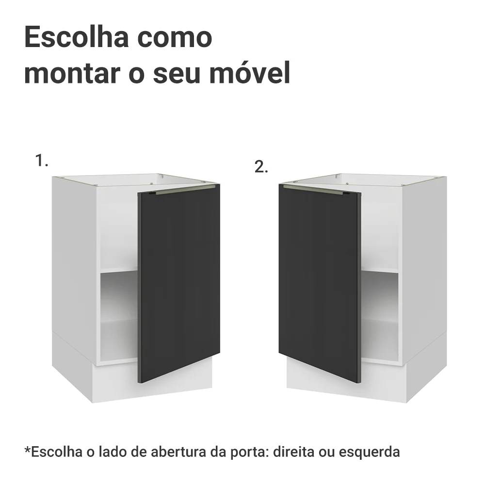 Balcão de Cozinha 50 cm 1 Porta (Sem Tampo) Branco/Preto Lux Madesa - Image 4