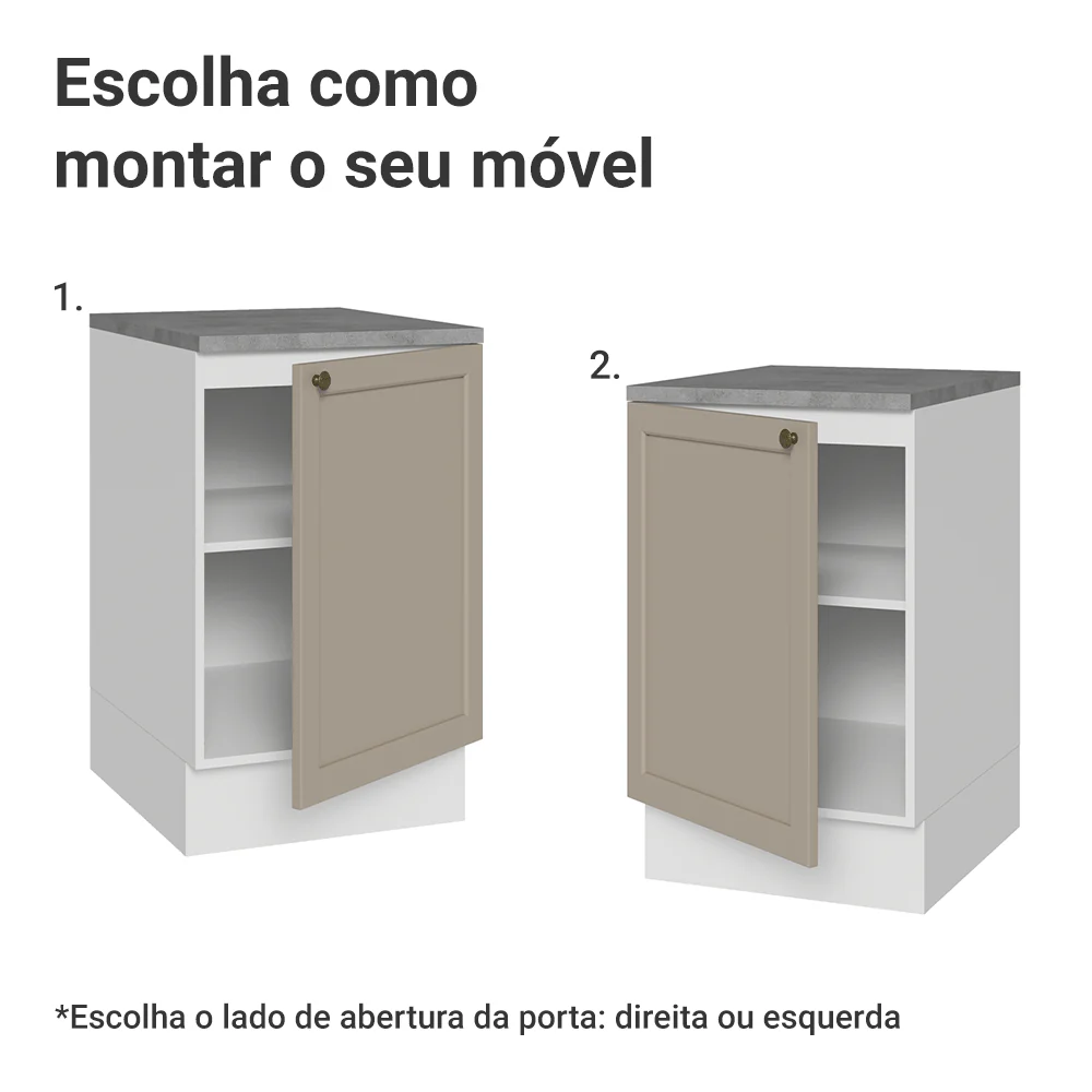 Balcão de Cozinha 50 x 60cm 1 Porta (Com Tampo) Branco/Crema Vik Madesa - Image 4