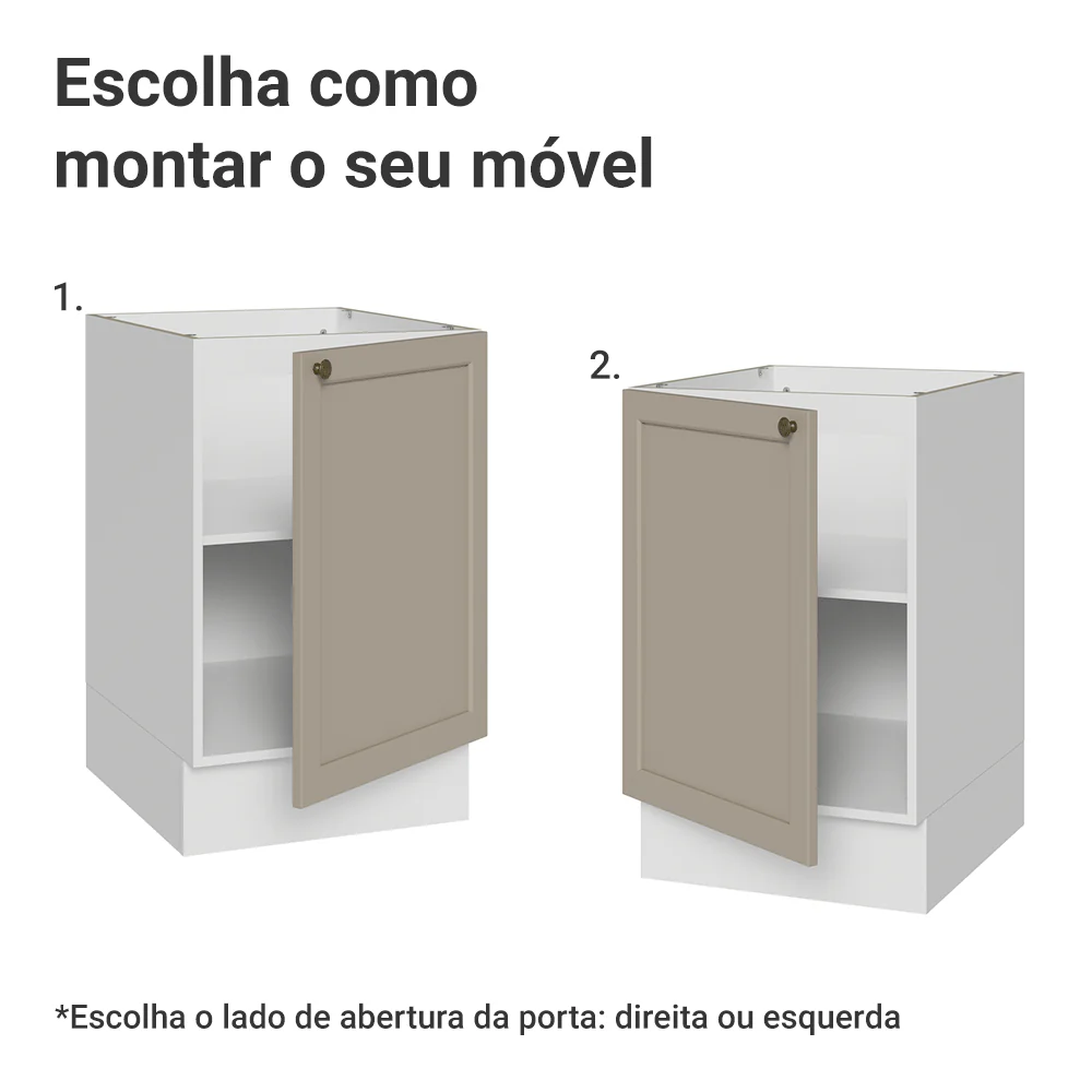Balcão de Cozinha 50 x 60cm 1 Porta (Sem Tampo) Branco/Crema Vik Madesa - Image 4