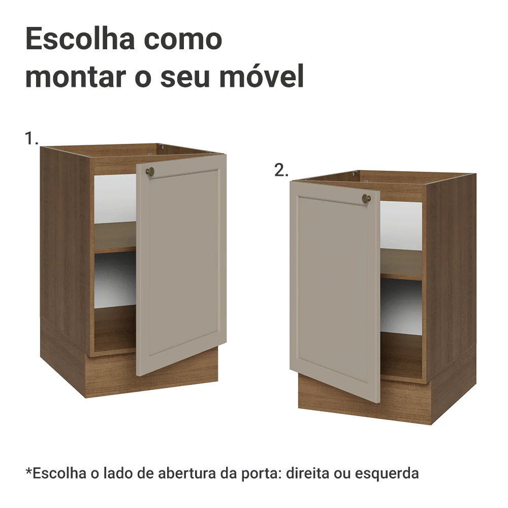 Balcão de Cozinha 50cm 1 Porta (Sem Tampo) Rustic/Crema Vik Madesa - Image 4