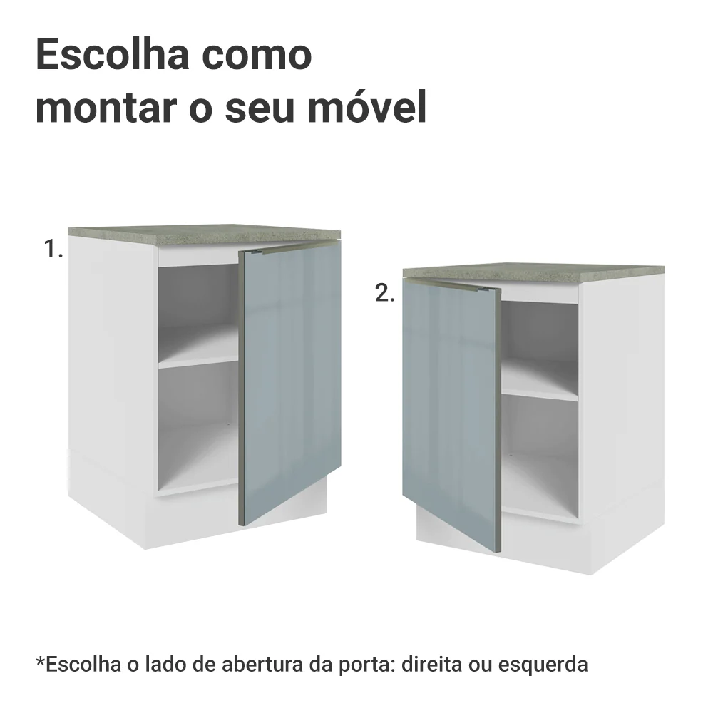 Balcão de Cozinha 60 cm 1 Porta Branco/Cinza Lux Madesa - Image 4