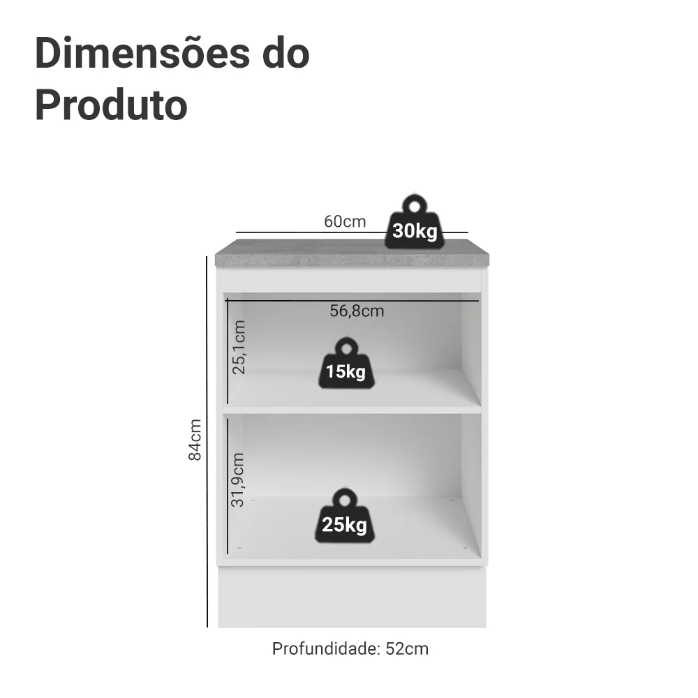 Balcão de Cozinha 60 cm 1 Porta Branco/Crema Vik Madesa - Image 2