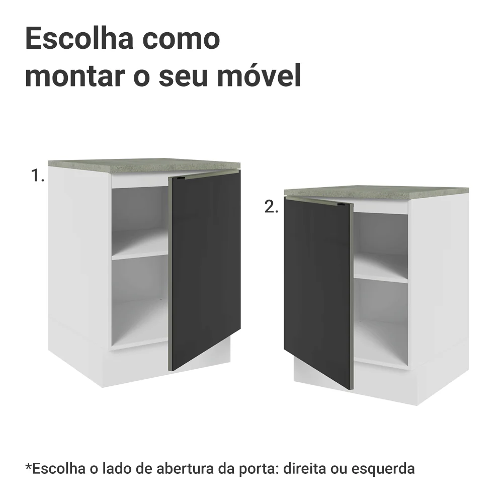 Balcão de Cozinha 60 cm 1 Porta Branco/Preto Lux Madesa - Image 4
