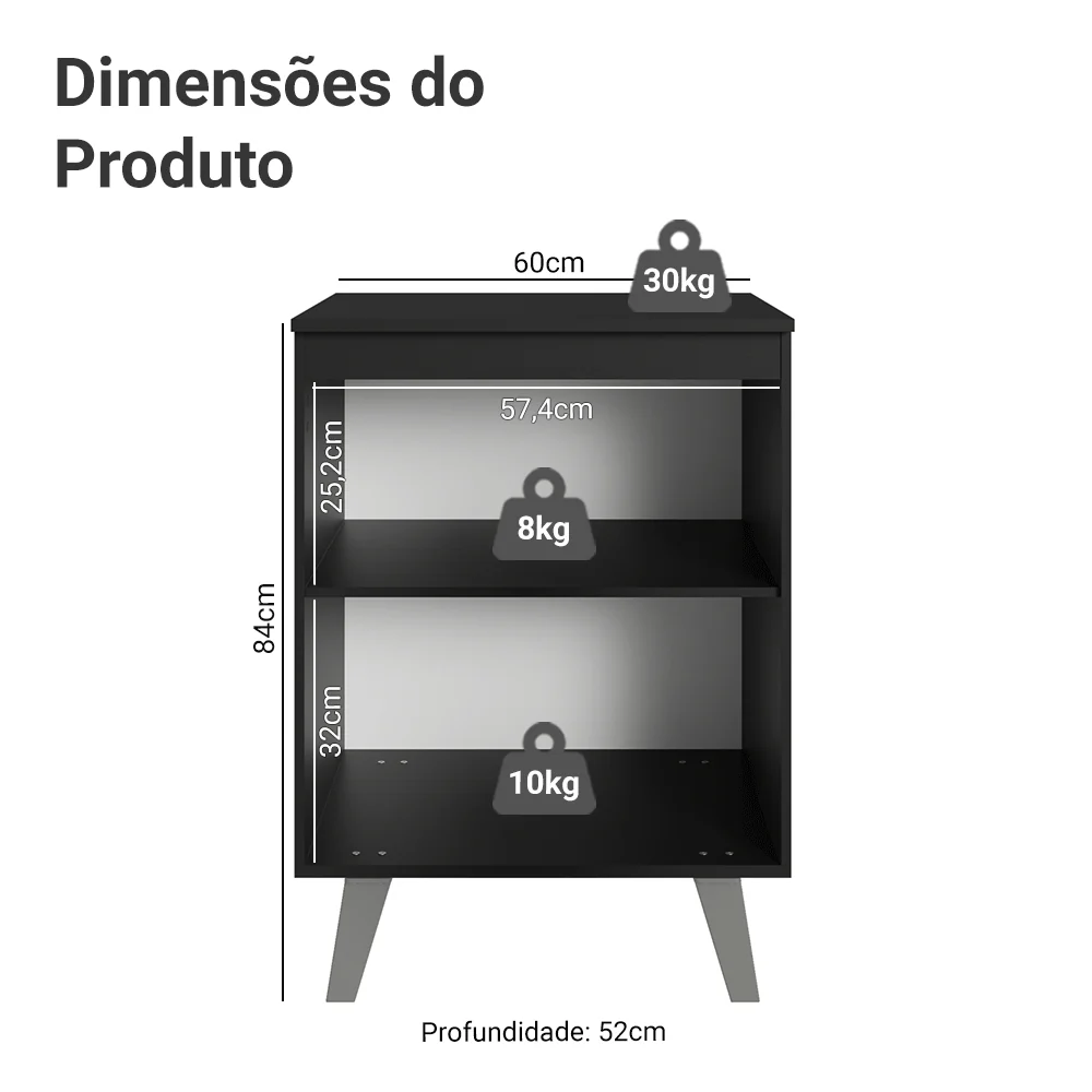 Balcão de Cozinha 60 cm 1 Porta Com Pés Preto Nice Madesa - Image 2
